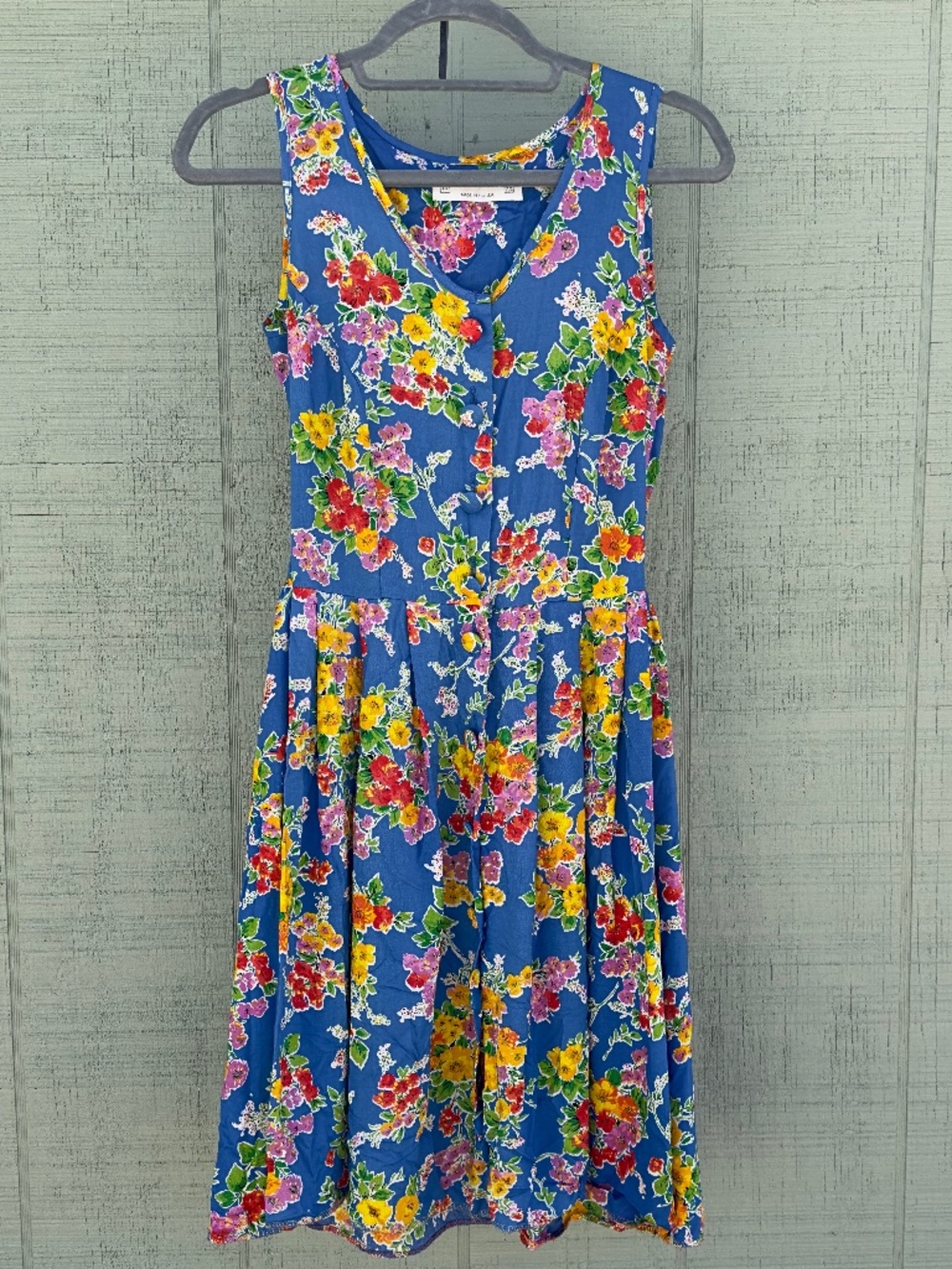 St Michael Floral Pleated Button Down Dress - Size 10 (missing bottom btn)